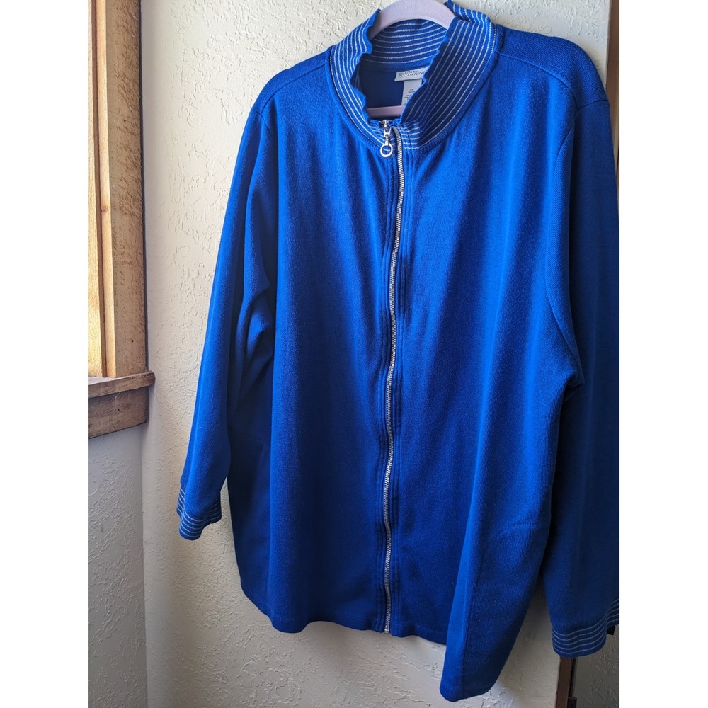 Liz & Me for Catherines Royal Blue Full Zip Cardigan Sweater Metallic Trim 3X